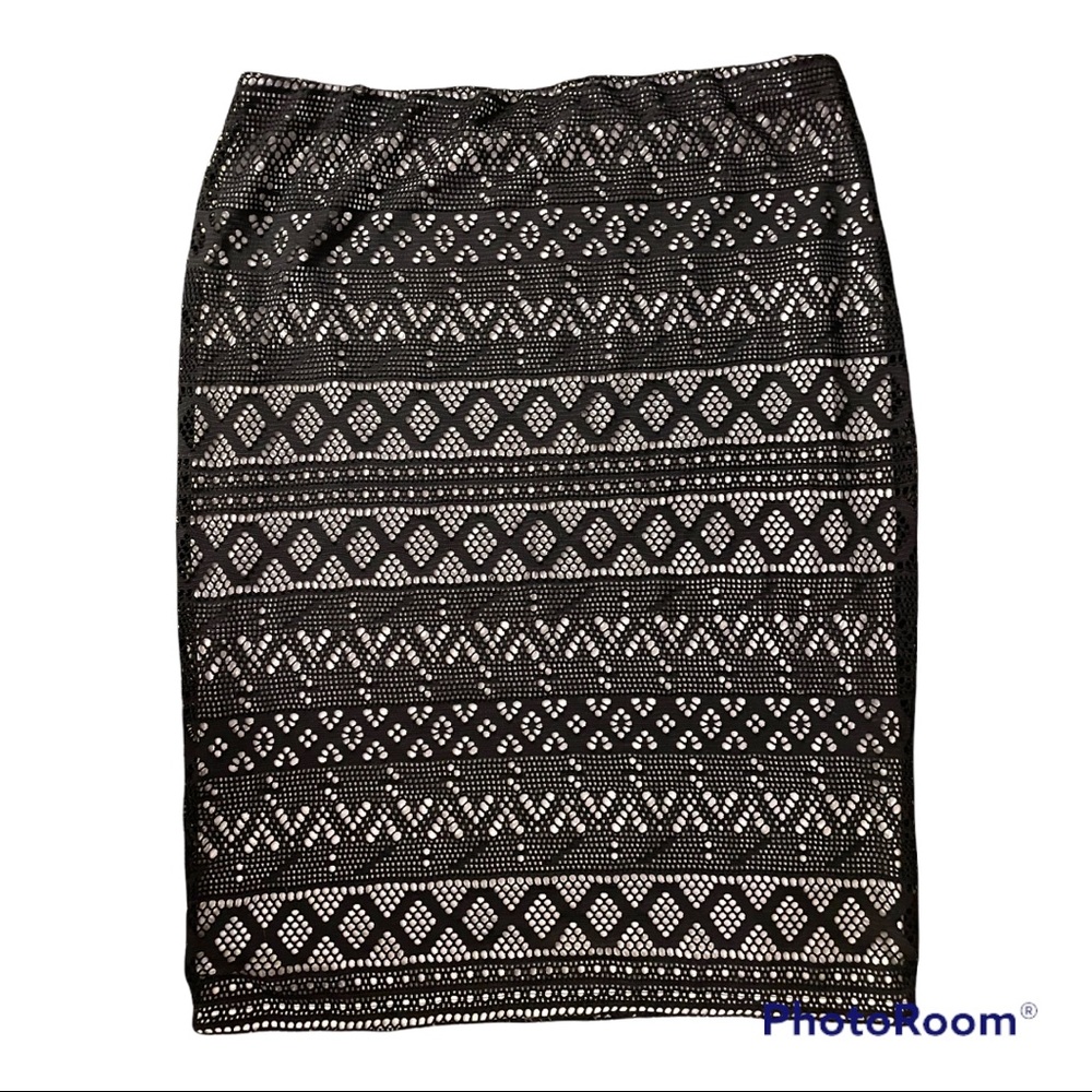 Large Vince Camuto Skirt Black Lace with Nude Lining